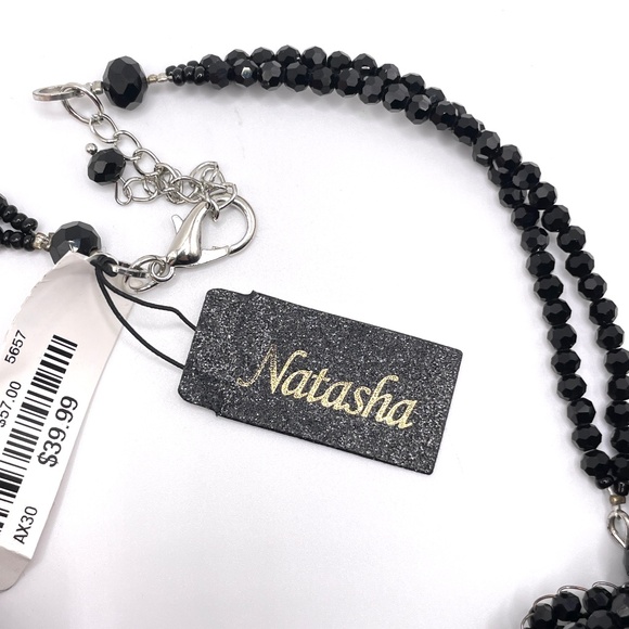 Natasha Faceted Black Crystal Layered Flower Design Statement Bib Necklace NWT - Picture 15 of 15